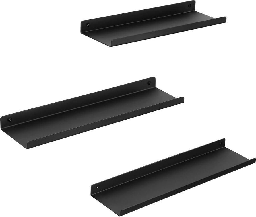 Metalen wandplanken industriële stijl set van 3 zwart met schroeven