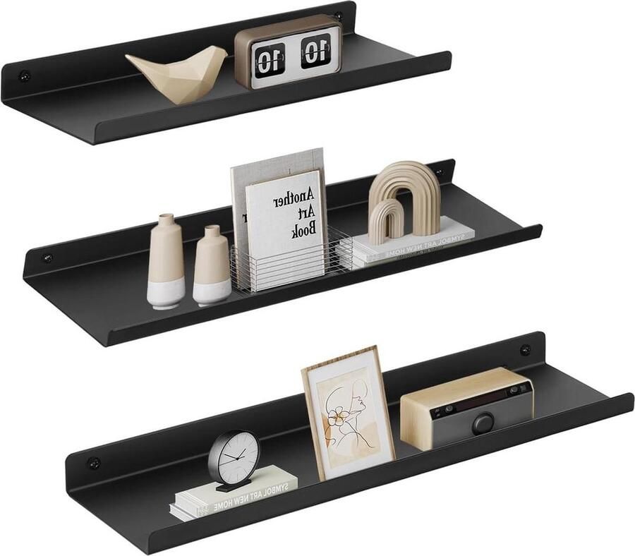 Metalen wandplanken industriële stijl set van 3 zwart metaal