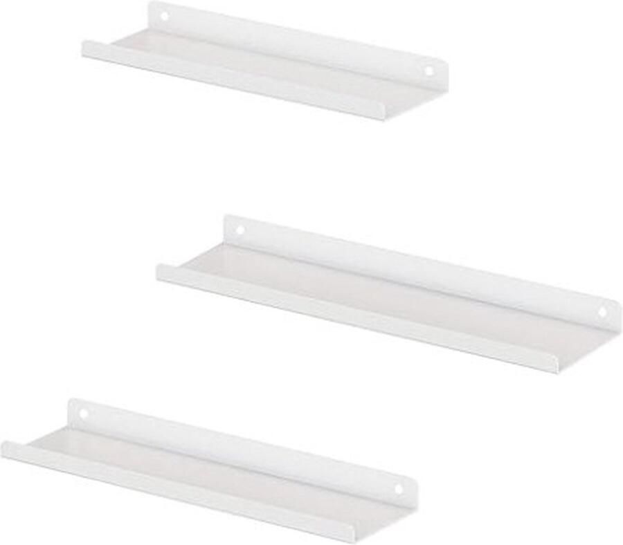 ZAZA Home Metalen wandplanken set van 3 drijvende planken industriële stijl voor decoraties fotolijsten snuisterijen 6 schroeven inbegrepen meerdere divisies witte LFS012W01