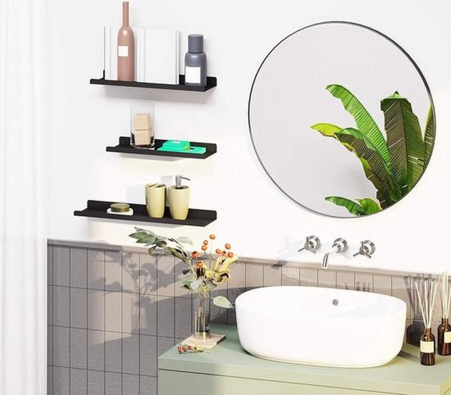 Metalen Wandplanken Set van 3 Zwevende IndustriÃle Stijl Planken voor Decoratie Zwart