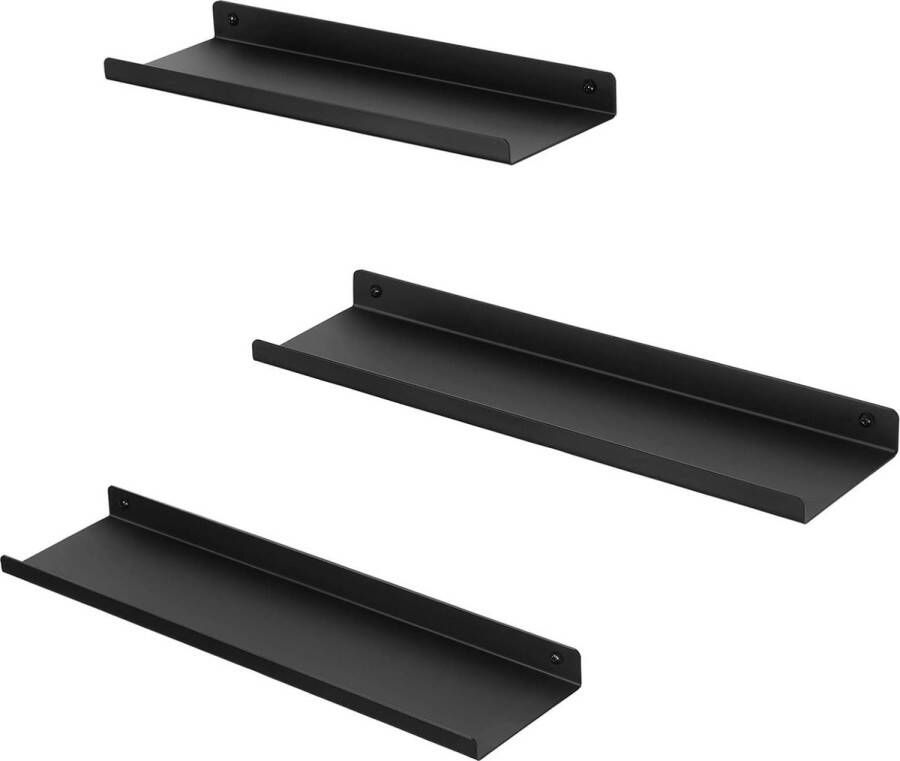 Metalen wandplanken set van 3 zwevende planken industriële stijl voor decoratie fotolijsten snuisterijen 6 schroeven inbegrepen meerdere indelingen zwart LFS12BK