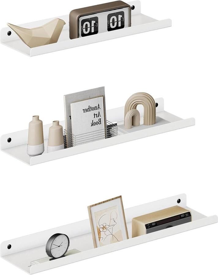 Metalen wandplanken set van 3 zwevende planken industriële stijl wit met schroeven