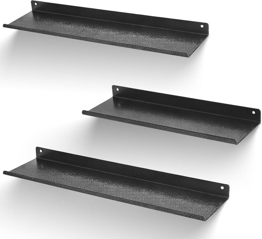 Metalen wandplanken zwevende opbergplanken set van 3 zwart geschikt voor elke ruimte