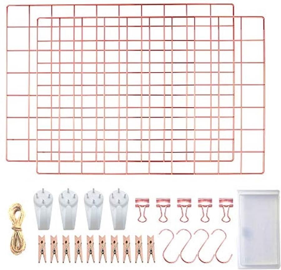 Metalen Wandrek Foto Grid Roze Goud Memoscherm Wire Wall Grid Paneel 2 Packs