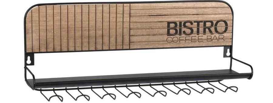 Metalen wandrek met glazenhouder 48 x 20 cm hangrek met houders voor 7 glazen keukenrek wijnrek flessenrek kruidenrek
