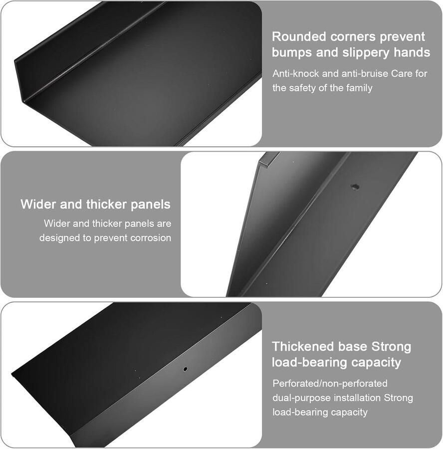 Metalen wandrek set met zwevende planken 40 cm Hangende wandboekenkast voor ruimtes Zwart