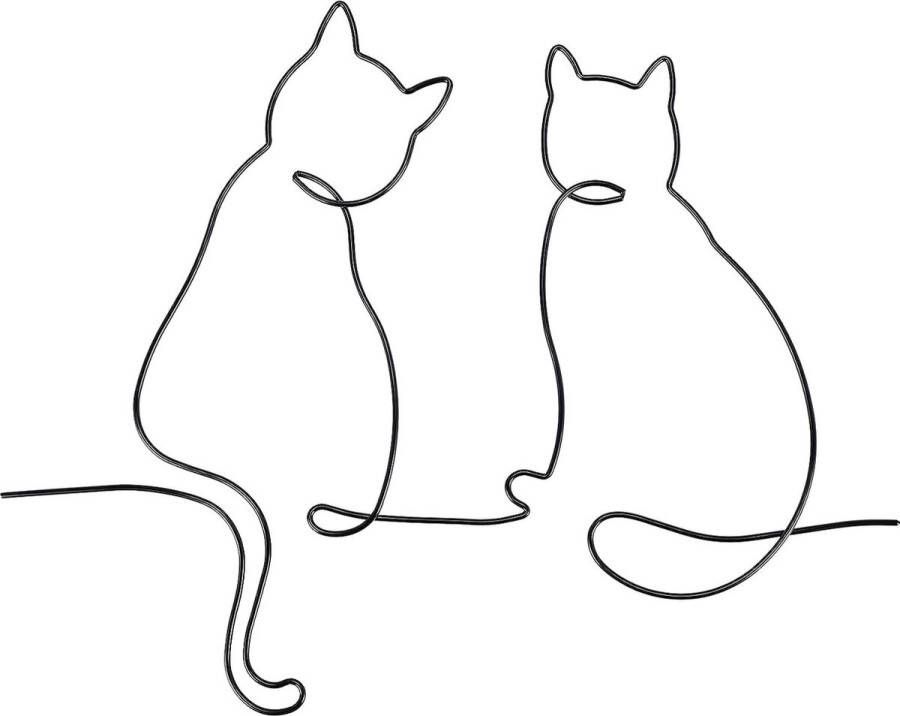 Metalen wandsculpturen kunstdecoratie zwart abstract minimalistische muurkunst modern silhouet kat kleinere regels tekening wanddecoratie esthetiek wandplanken voor de woonkamer café