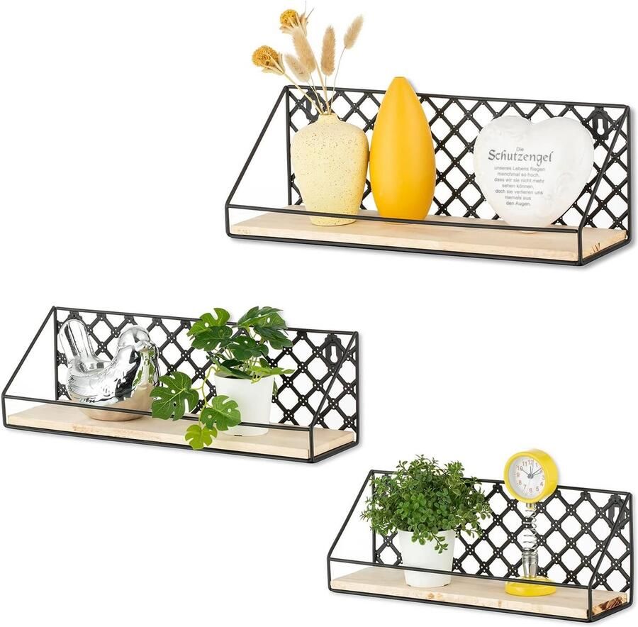 Metalen Zwevende Planken Rustieke Wandplank Set 3 Stuks Voor Planten en Decoratie