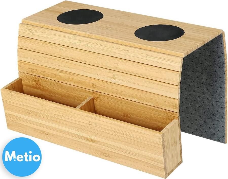 Metio Houten Sofa Arm Tray Tafel Opvouwbaar Met 2 Zakken & Bekerhouder Organizer Houtkleurig