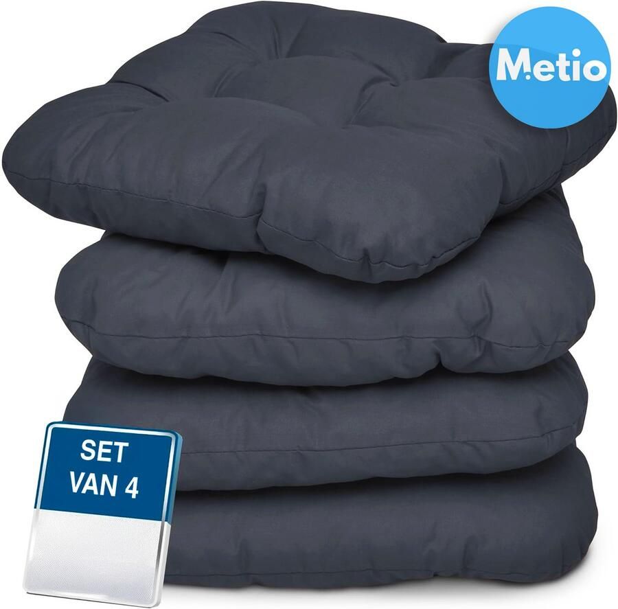Metio – Set van 4 Stoelkussens 40x40x8 cm – Extra Dikke Zitkussens met 8 cm Vulling – Comfortabele Kussens voor Eetkamerstoelen & Tuinstoelen – Antraciet – Oeko-Tex Gecertificeerd