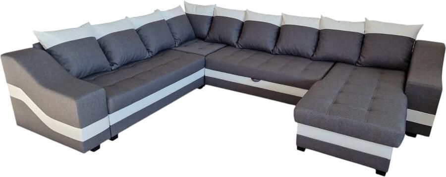 Meuba Home Hoekbank Icardi U-Bank met bedfunctie en opbergruimte Grijs Wit - Foto 3