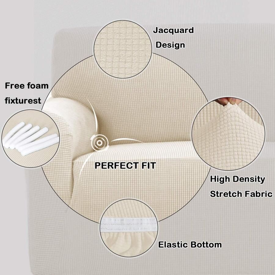 Meubelbeschermer voor Banken Super Stretch Sofa Covers voor Sofa Covers met Elastische Bodem Dikke Zachte Antislip Ideaal voor Kinderen en Huisdieren 3-zits Natuurlijk Bankhoes - Foto 2