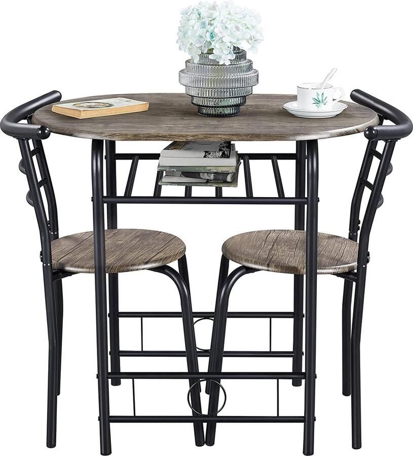 MEUBELEXPERT 3-delige balkonmeubelen tuinmeubelen balkonset van hout tuinset met 1 tafel en 2 stoelen balkontafel 80 x 53 x 73 5 cm Driftwood Brown