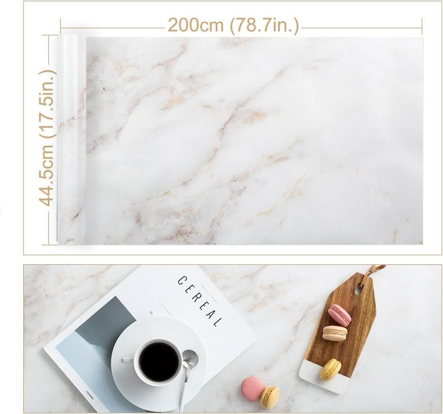 Meubelfolie zelfklevende marmerfolie plakfolie meubels vinyl decoratieve folie deur vensterbank keuken keukenkast kast make-uptafel pvc graniet mat wit goud 44 5 x 200 cm