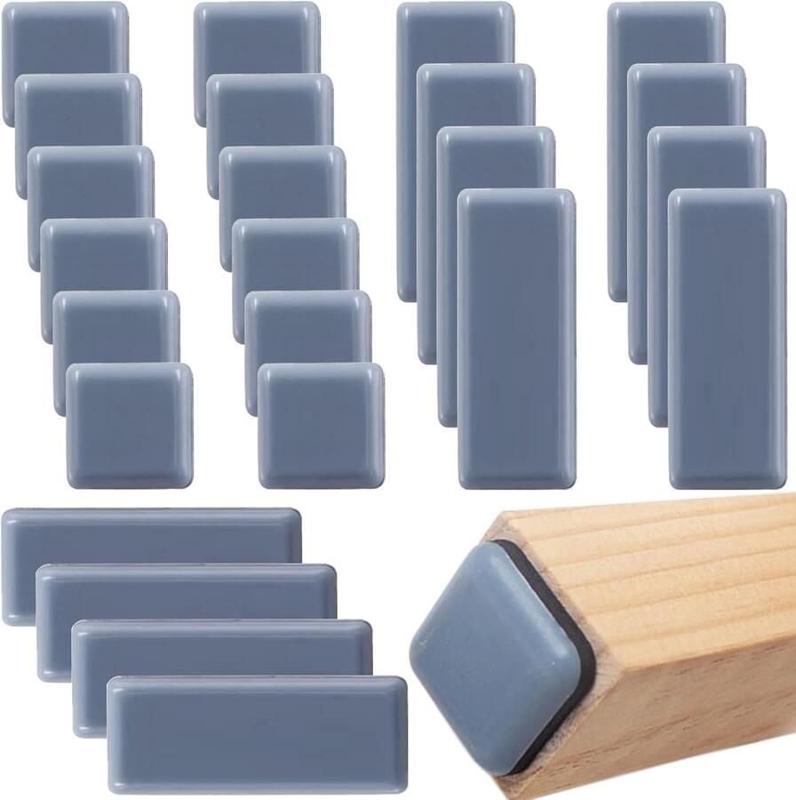 Meubelglijders Teflon zelfklevend 24 stuks 19 x 70 mm + 20 x 20 mm (vierkant) tapijtglijders bescherming voor parket tegels laminaat stil glijden krasbescherming voor stoelen bank zware meubels