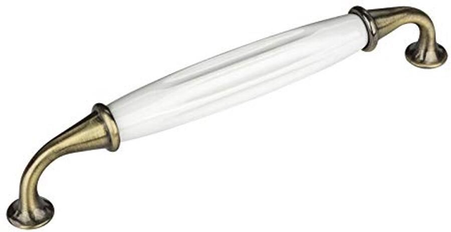 Meubelgreep Boorgatafstand 160 mm Antiek Messing Wit Porseleingreep