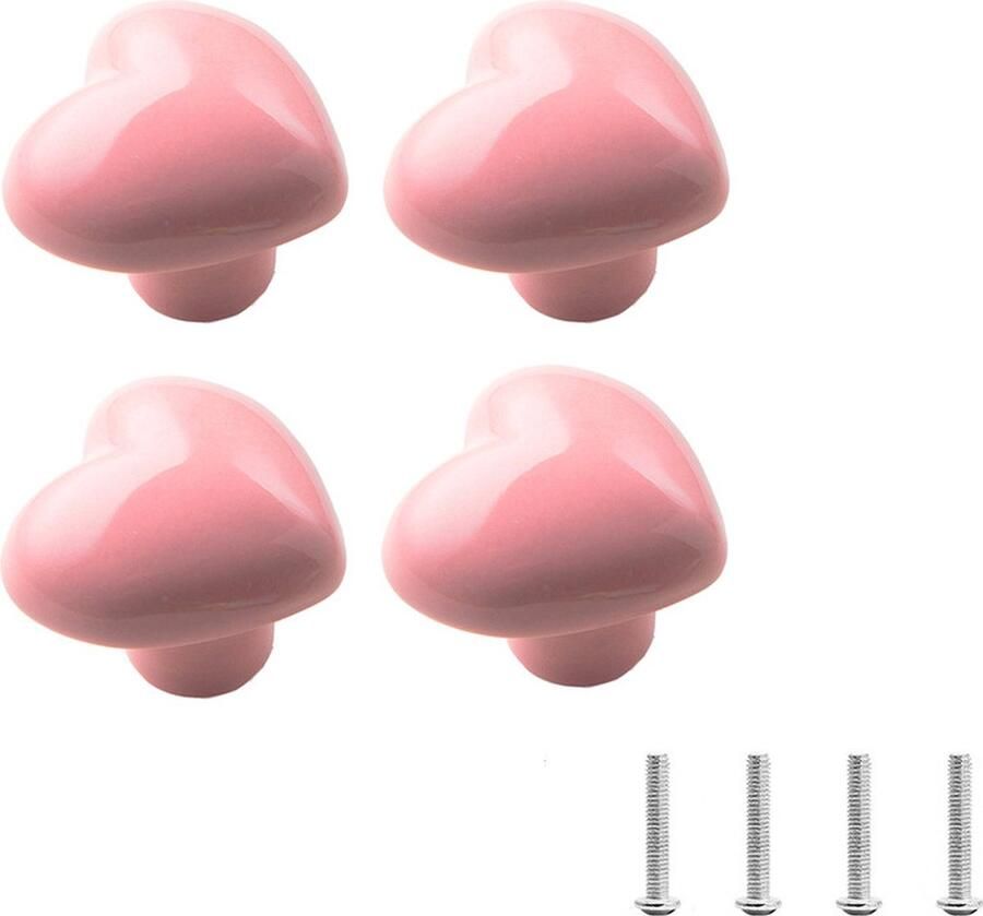 Meubelgreep Kastknop Roze 4 stuks Keramische kastgrepen Deurknopjes voor kast Hartvormige ladegrepen Meubelkast decoratieve kastdeurgrepen Ladeknoppen voor deurtjes Lichtroze