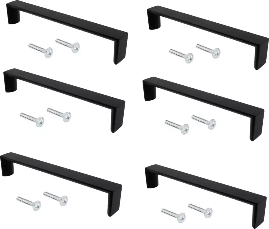 Meubelgreep Recht (6 Stuks) Mat Zwart 167mm Incl. 12 schroeven 40mm lang Handgreep