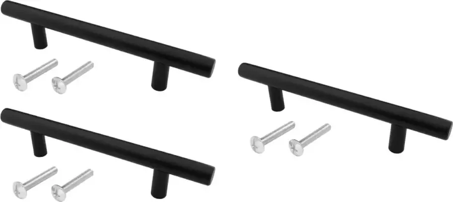 Meubelgreep Rond Zwart 252x12x192mm T-Model RVS Inclusief montageschroeven 3 stuks Handgreep