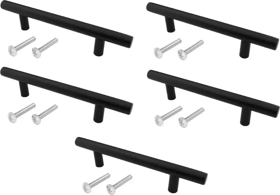 Meubelgreep Rond Zwart 252x12x192mm T-Model RVS Inclusief montageschroeven 5 stuks Handgreep