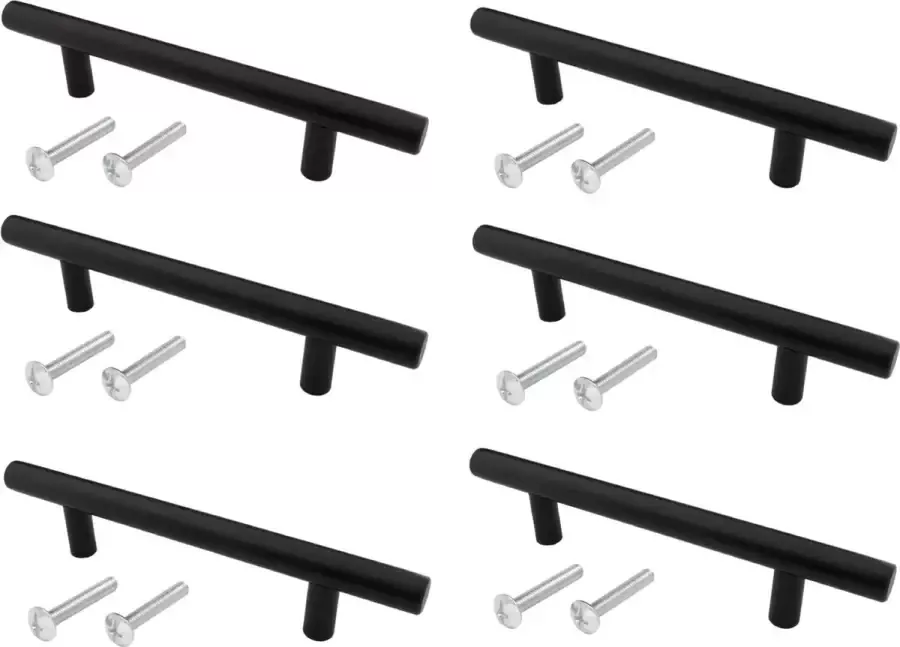 Meubelgreep Rond Zwart 252x12x192mm T-Model RVS Inclusief montageschroeven 6 stuks Handgreep