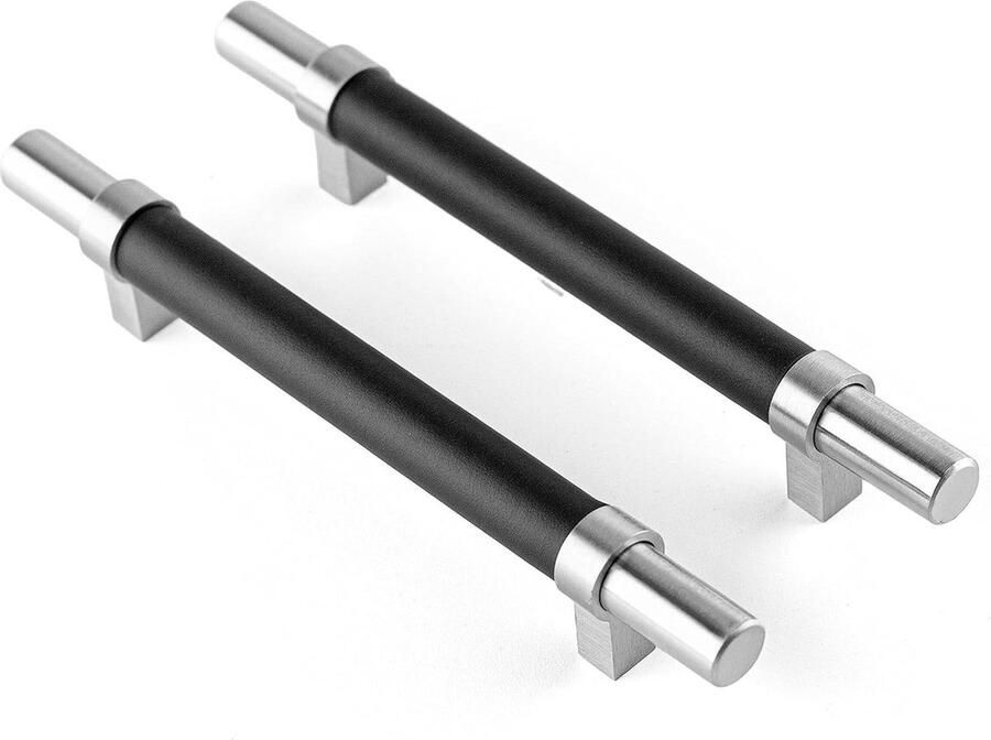 Meubelgrepen 128 mm staal en volnerfleer zilver zwart 4 stuks keuken badkamer kasten commode hout