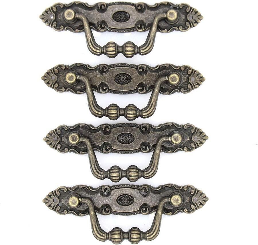 Meubelgrepen 4 Stuks Deurgreep Handgrepen Kastgrepen Hartafstand 87mm Vintage Metaal Bronzen Inclusief schroeven voor Deur en Kast