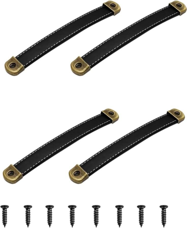 Meubelgrepen 4 Stuks Met schroeven 96mm Hartafstand Meubelgreep Handgreep Meubelbeslag Handgrepen kast Handgrepen voor deur Synthetisch leer en zinklegering Zwart Voor lade kast koffer