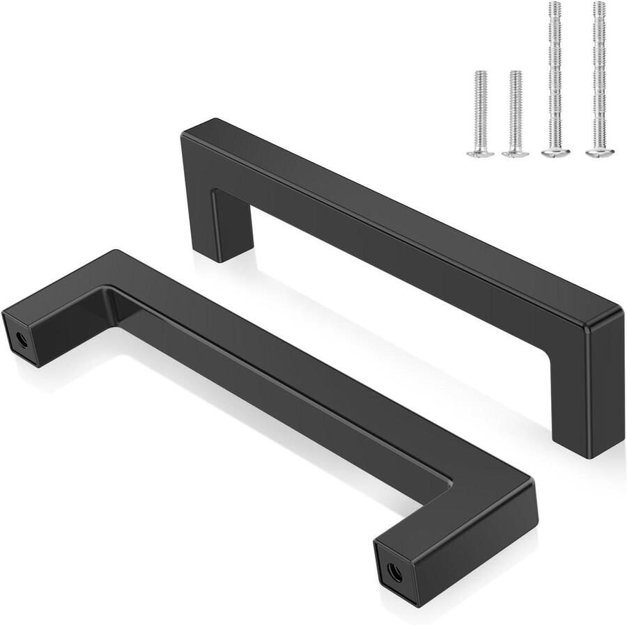Meubelgrepen in Zwart RVS Set van 2 Gatafstand 128 mm Inclusief 8 Schroeven Voor Lade Kast en Keuken Kledingkast Accessoires