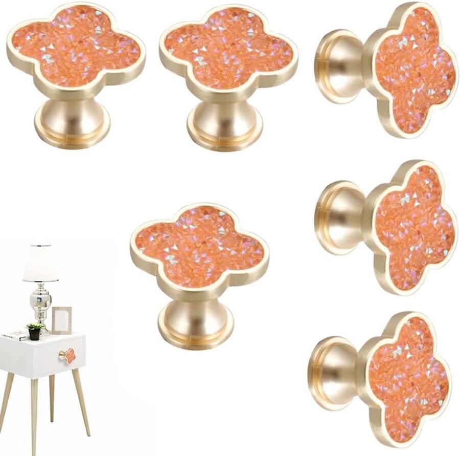 Meubelgrepen keukengrepen enkelgatsgrepen gouden knoppen creatieve ladegrepen antieke keukenkastgrepen ladekastgrepen zinklegering oranje 6 stuks multifunctioneel praktisch met schroeven