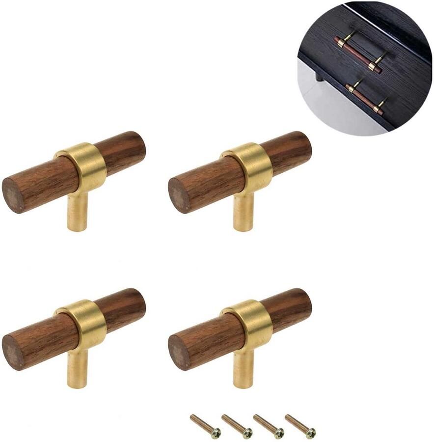 Meubelgrepen keukenkastgrepen ladegrepen deurgrepen 4-pack meubelbeslag keukengrepen messing noten keukenkast kastbeslag handgrepen multifunctioneel praktisch deuraccessoires 6x3 7x2cm