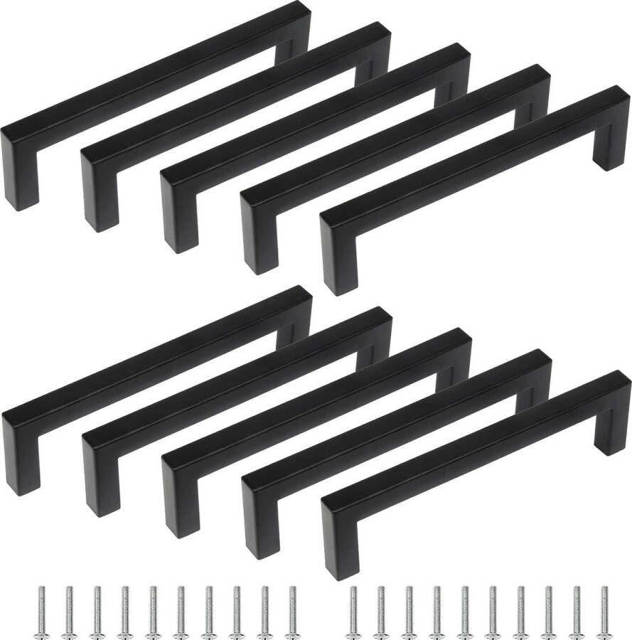 Meubelgrepen roestvrij staal kastgrepen zwart mat voor keukenkasten 128 mm herbruikbaar bouwdiameter: 10 x 10 mm 10 stuks
