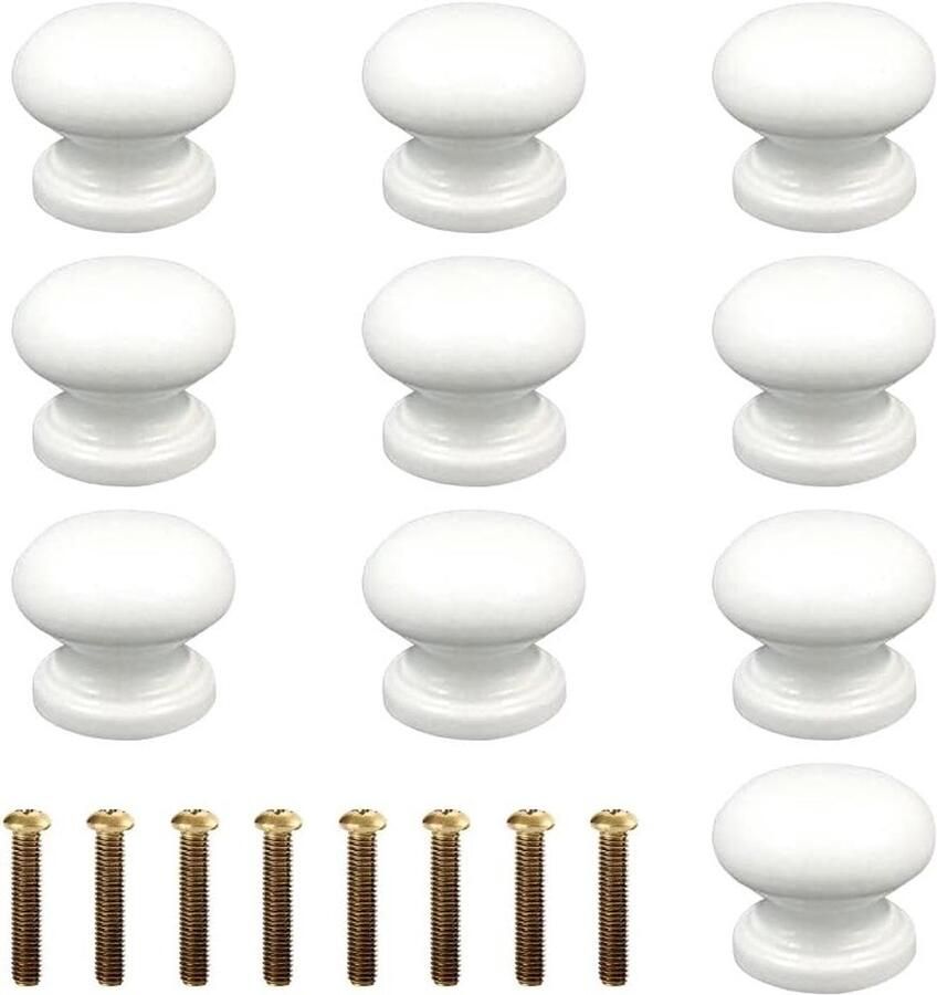 Meubelgrepen Set van 10 Houten Ladeknoppen in Wit Kastdeurknoppen Ronde Paddenstoel Meubelknoppen Voor Kledingkasten en Lades
