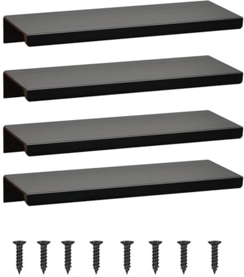 Meubelgrepen Set van 4 Verborgen Deurgrepen Aluminium Zwart 15 cm voor Kasten en Deuren