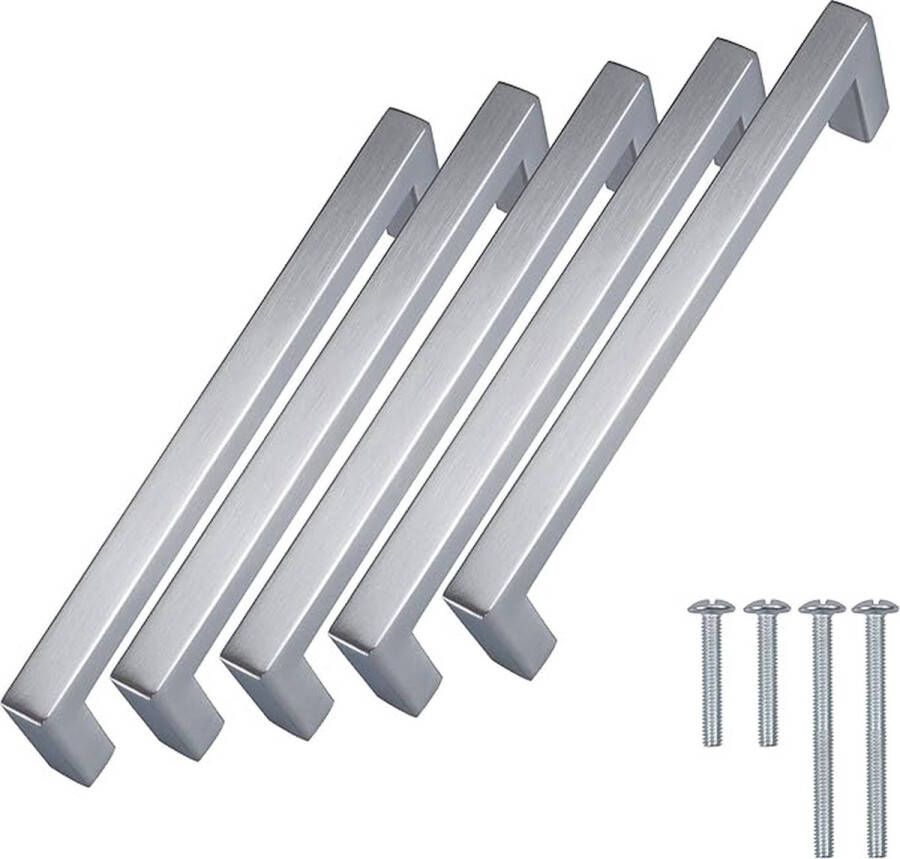 Meubelgrepen set van 5 relinggreep echt roestvrij staal BA: 96mm profiel: 10 x 10 mm geborsteld roestvrij stalen handvat