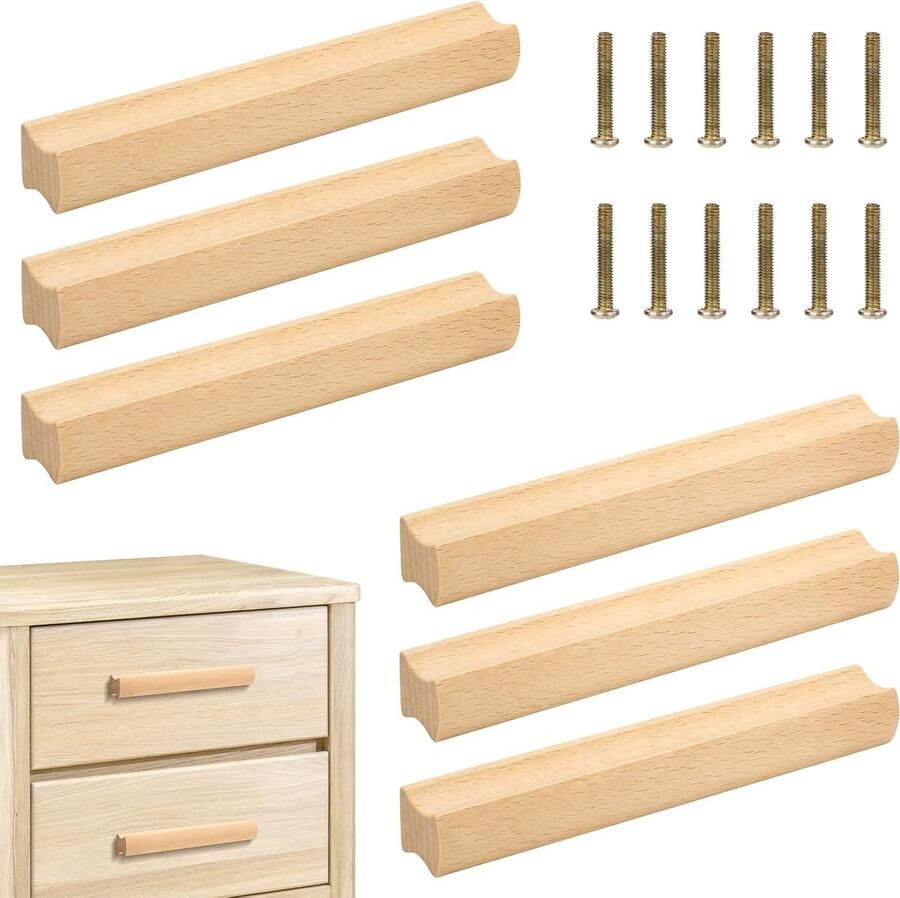 Allecto Premium Houten meubelgrepen voor kasten kantoren en keukens Set van 6 stuks