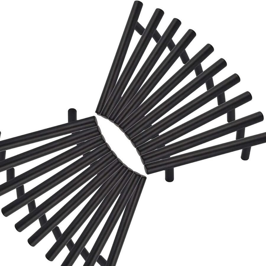 Meubelgrepen voor keuken 20 stuks zwart roestvrij staal T-stuk bar stok Ø 12 mm (gat midden: 128 mm)