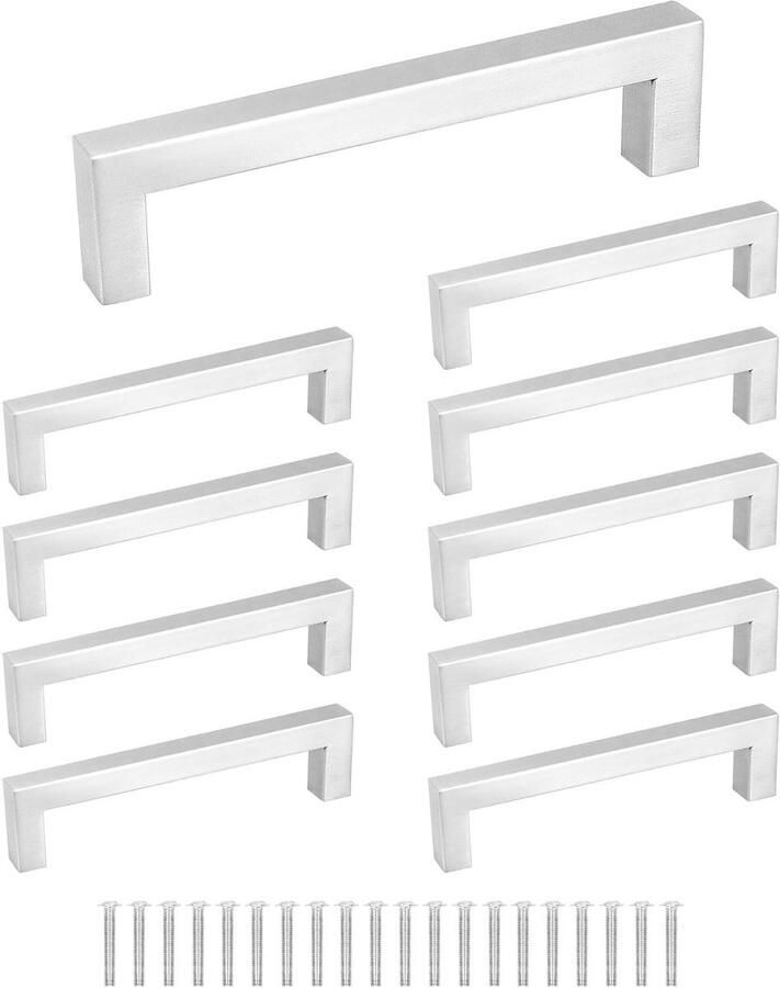 Allecto plus 10x meubelgrepen zilver keukenkast handgrepen roestvrij staal inclusief schroeven 128 mm gatafstand