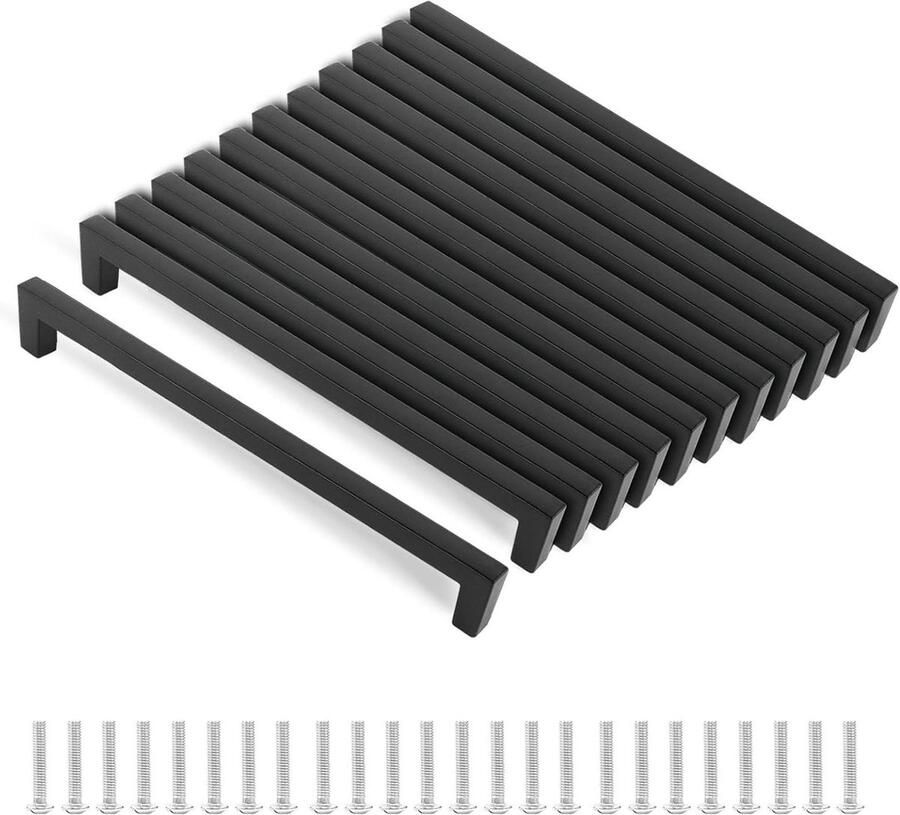 Meubelgrepen zwart 192 mm 12 stuks voor keukenmeubels en deurknoppen Set van 24 schroeven inbegrepen cabinet handle black