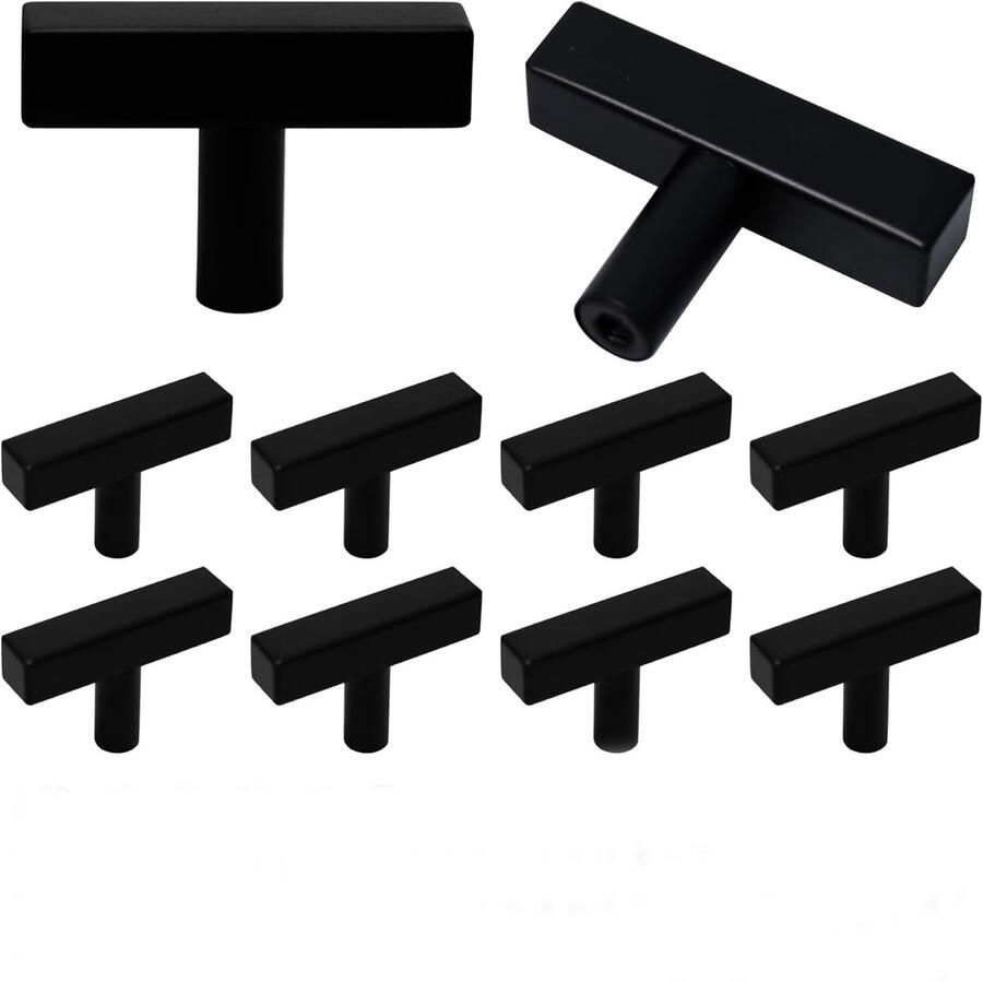 Meubelknop 10 stuks Handvat Kast Ladekast RVS Meubelgreep Kastgreep Moderne meubelknop Keukengreep Keukenkast Vierkant Moderne Greep Inclusief Schroeven Zwart