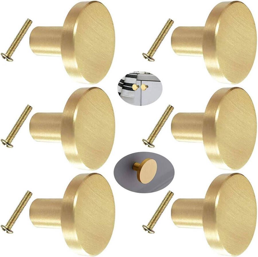 Meubelknop goud kastknoppen messing handgrepen voor de winkel rond 28 mm hardware massief messing ronde kleine gaatjes kleine handgreep voor kastdeuren en ladekasten met schroeven (6 stuks)