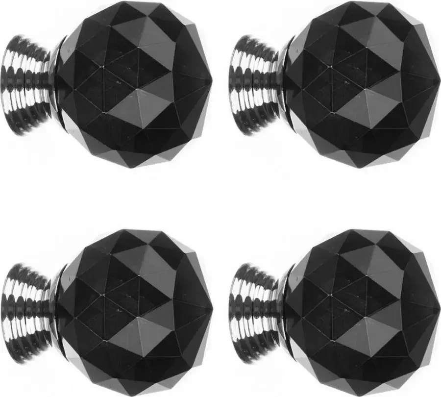 Meubelknop kastknop -deurknop voor kasten en meubels glaslook kristal zwart chique 4 stuks