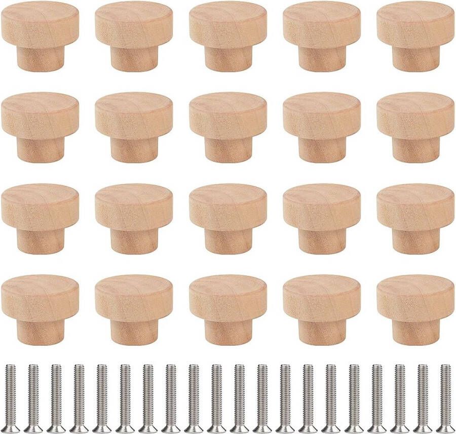 Meubelknoppen 20 stuks ronde houten knoppen en handgrepen houten ladegreep houten knoppen woonaccessoire voor kastdeur lade kast schoenendoos 35 x 25 mm