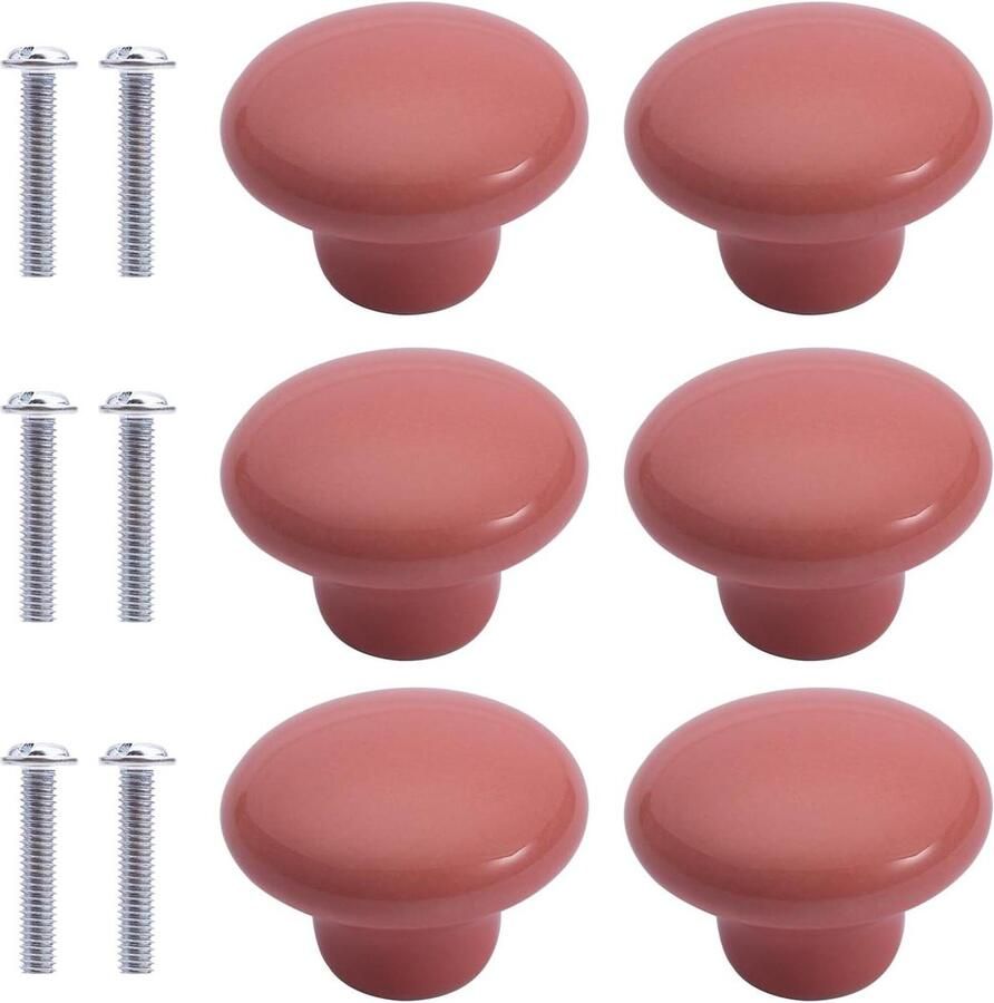Meubelknoppen 6 stuks Ronde keramische kast knoppen Kinderkamer keuken boekenkast Lichtrood kastknoppen kinderkamer
