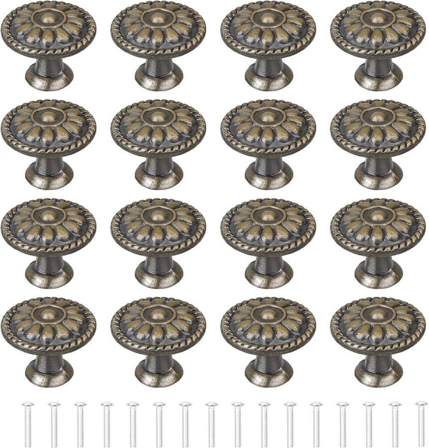 Meubelknoppen Brons 16 Stuks Kast Knoppen Bloemen Patroon Ronde Lade Handgrepen Meubelknop Brons Commode Knoppen Lade Knoppen Set Kast Knop Voor Meubilair Commode