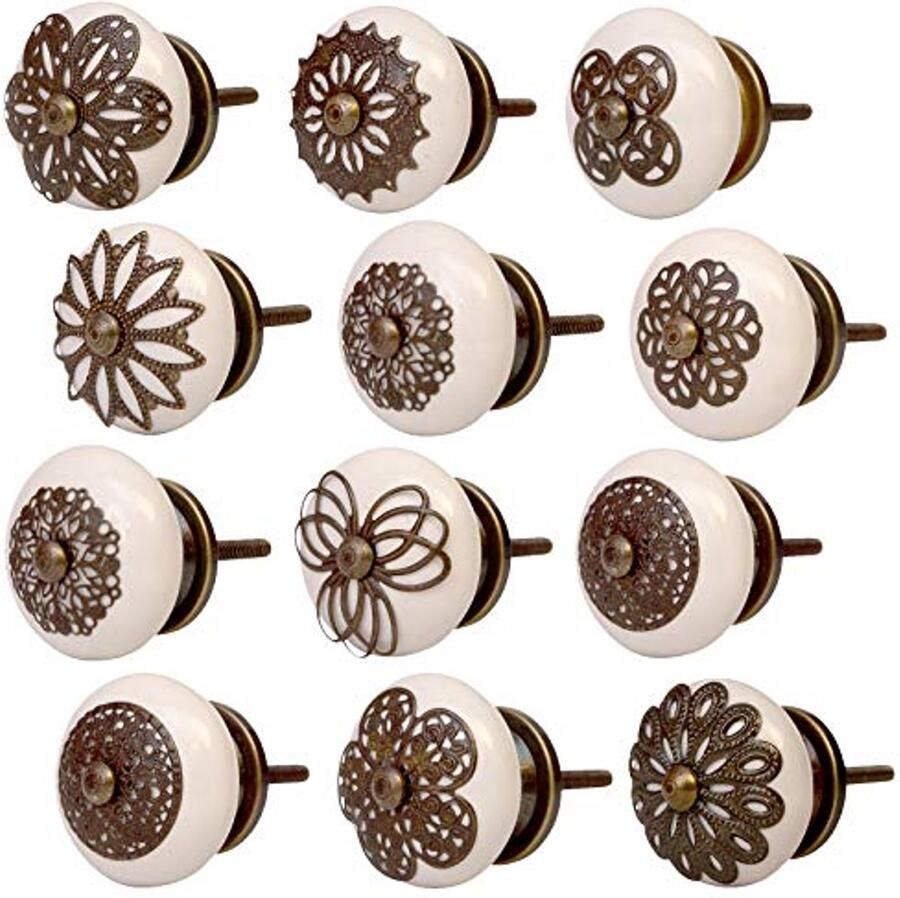 Meubelknoppen Edel Keramiek Wit Porselein 40 mm Landhuisstijl & Shabby-Chic Kastknop Deurgreep Set van 12