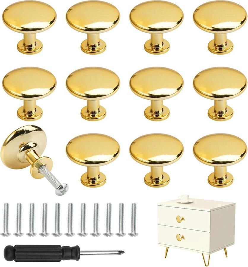 Meubelknoppen goud verpakking van 12 kastknoppen goud ladeknoppen met schroeven en schroevendraaiers ladeknop rond kastknoppen kastdeurknoppen knoppen goud keukenknoppen goud voor lade