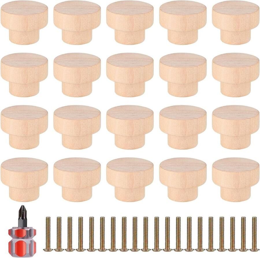 Meubelknoppen Houten Set Kastknoppen Ladeknoppen Houten Knoppen voor Kasten Laden Dressoir Inclusief Schroeven 35mm kastknoppen kinderkamer