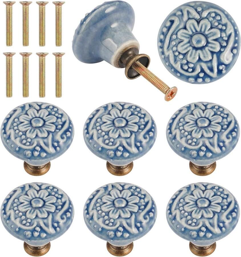 Meubelknoppen keramiek vintage set van 8 stuks ladegreep keramiek commode knoppen kastknoppen vintage reliëf inclusief schroeven