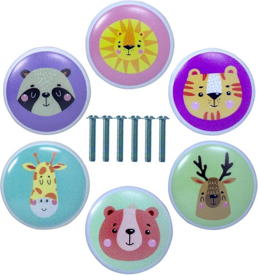 Meubelknoppen kinderen dier vintage keramische kastknoppen 6 stuks rond ladeknopen deurknoppen deurgrepen keuken voor commode kinderkamer houten kasten woonkamer kastknoppen kinderkamer